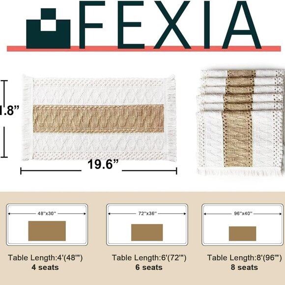 Boho Placemats Set of 6, Macrame Table Decor Farmhouse Style Placemats in Natura - Picture 3 of 8